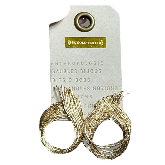 Anthropologie 14k Gold Plated Frayed Metal Ribbon Earrings - Picture 2 of 5
